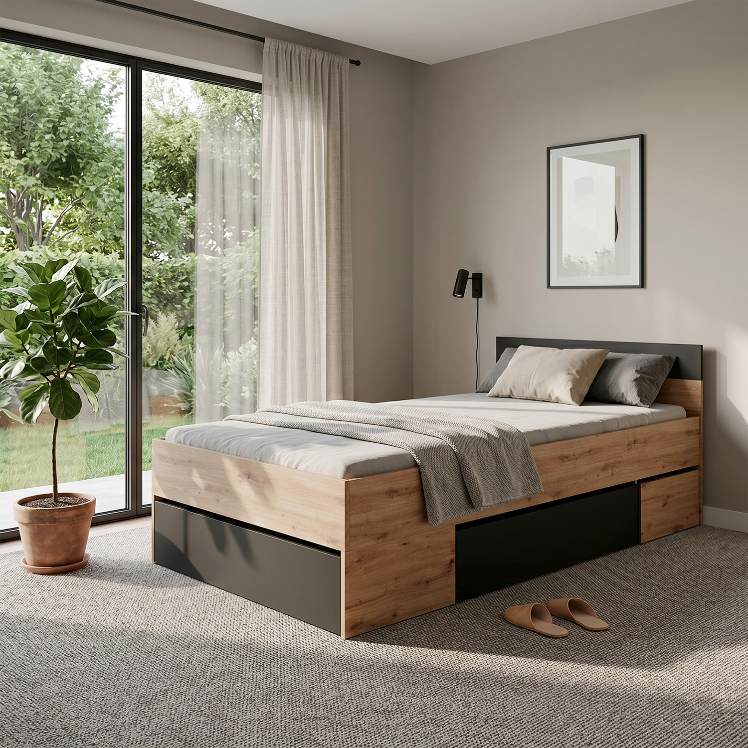Multifunkční postel 120x200 COMBI dub Artisan/černá