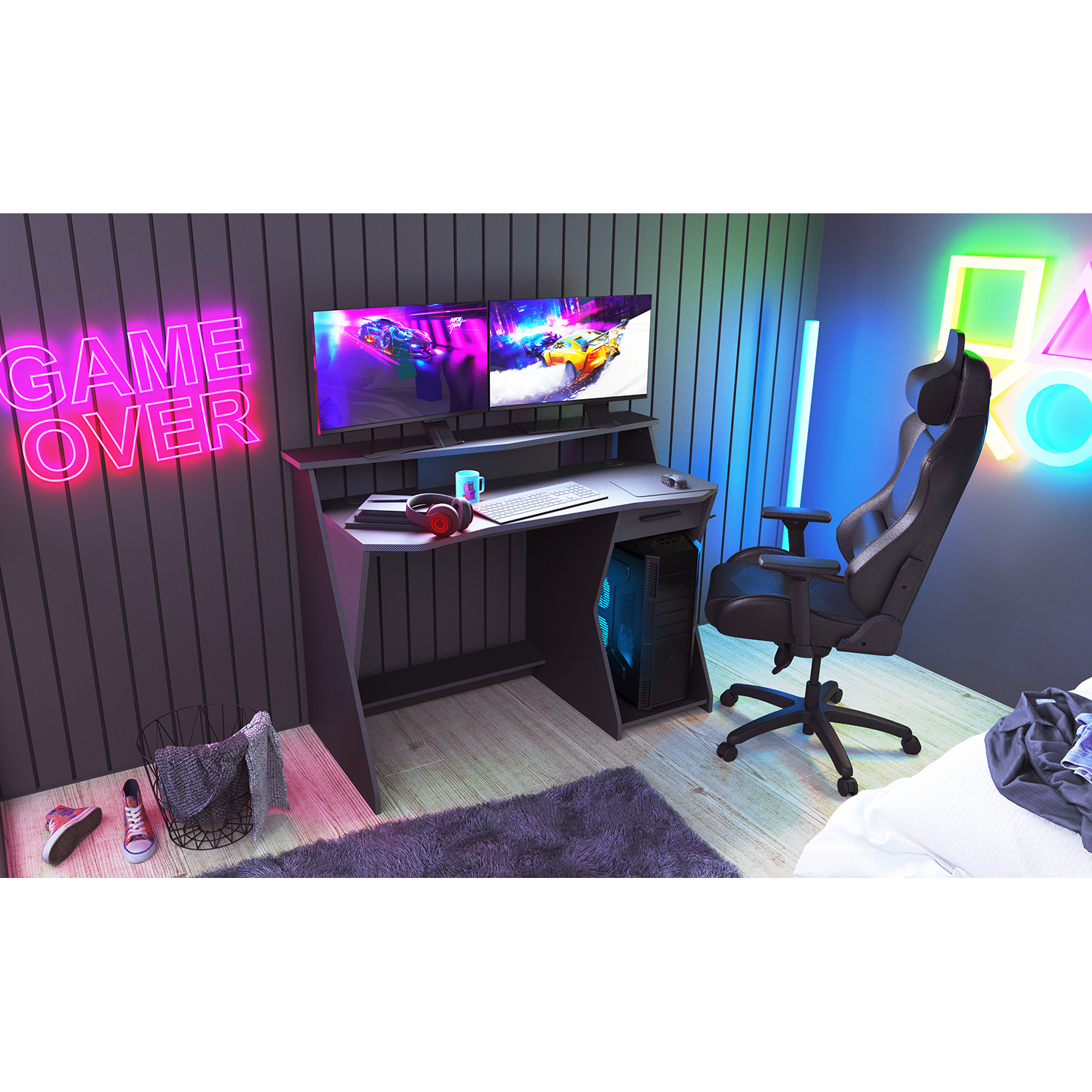PC stůl SKIN šedý/černý