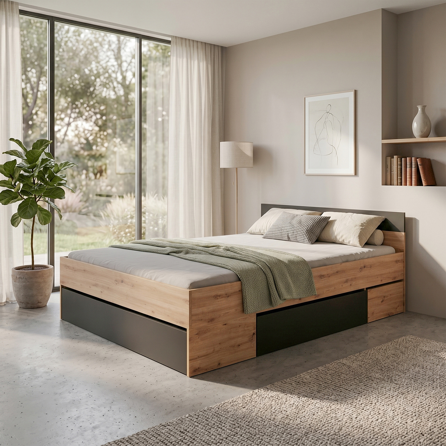 Multifunkční postel 180x200 COMBI dub Artisan/černá