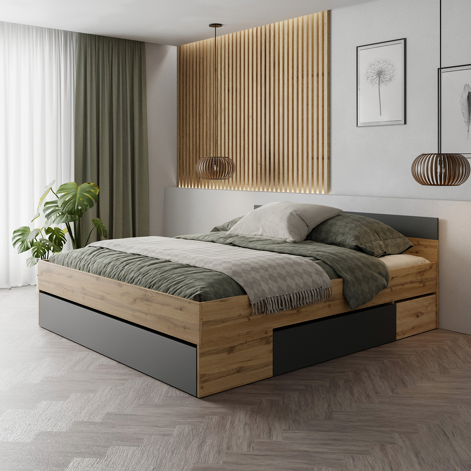 Multifunkční postel 180x200 COMBI dub Artisan/černá