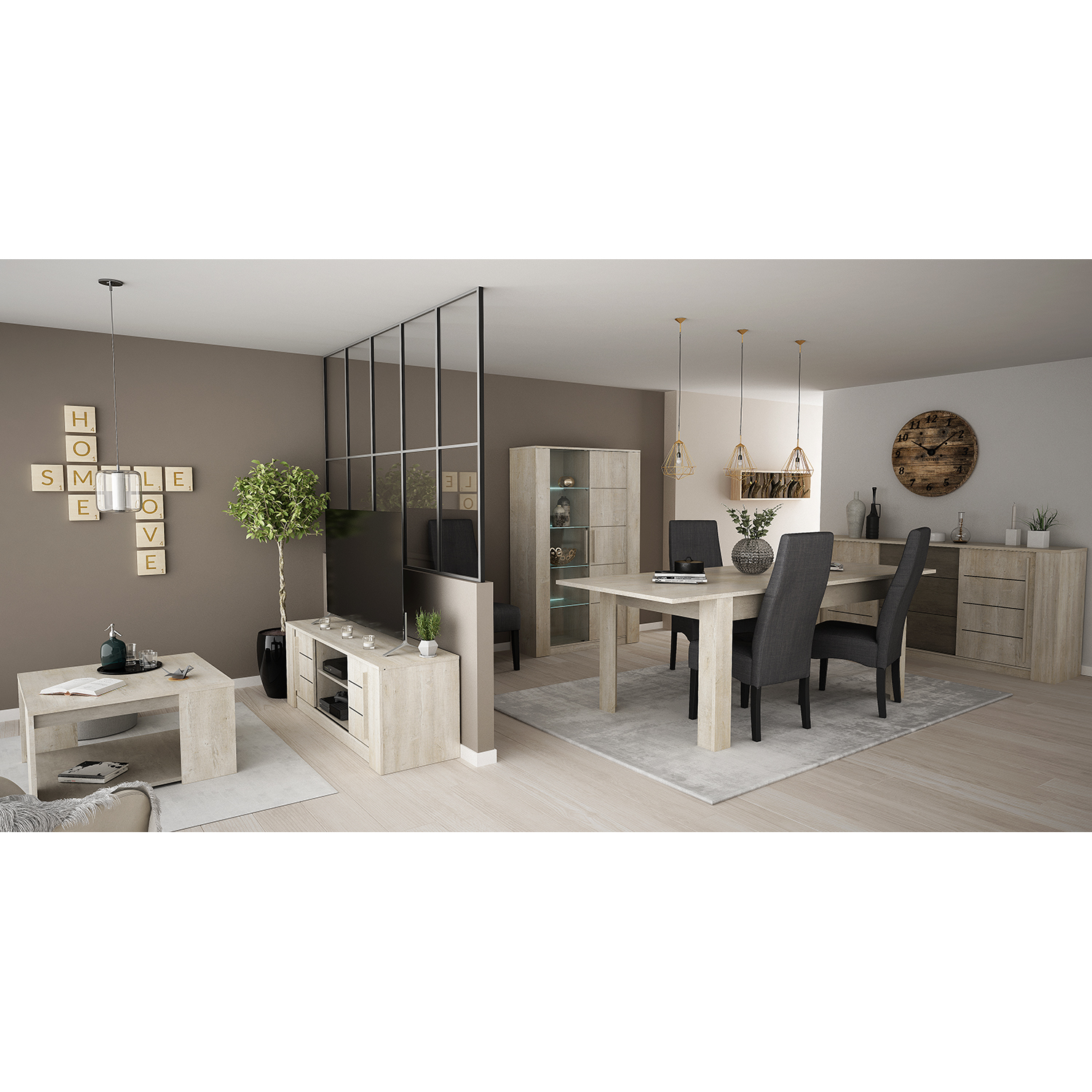 Jídelní stůl 170x90 ANTIBES dub/béžový beton