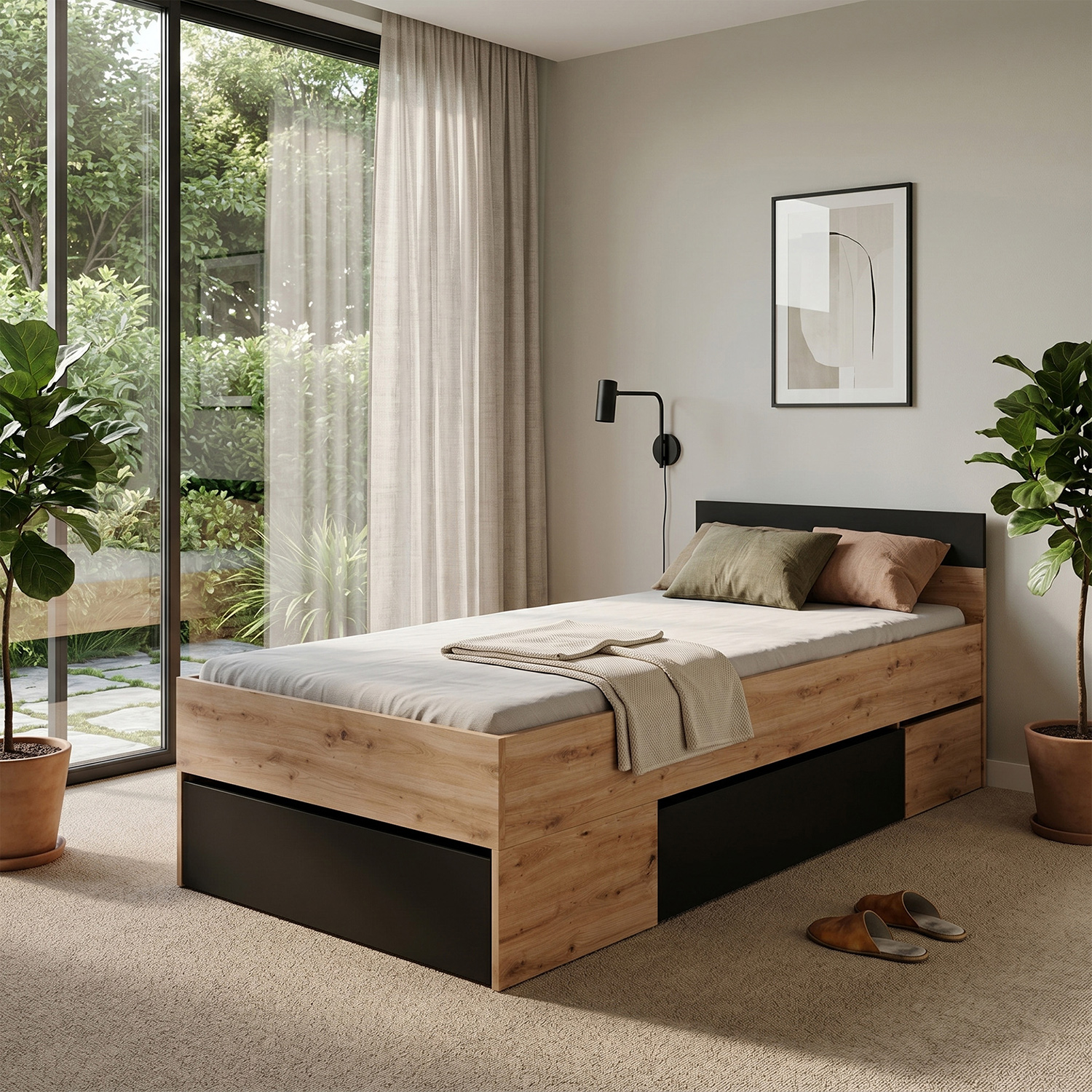 Multifunkční postel 90x200 COMBI dub Artisan/černá
