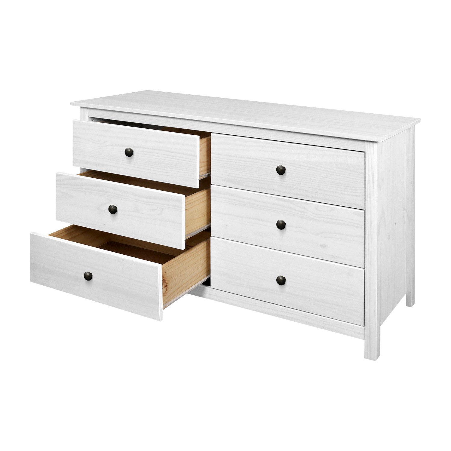 Komoda 6 zásuvek TORINO bílá, kovové úchytky